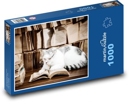 Kočka a knihy - puzzle 1000 dílků