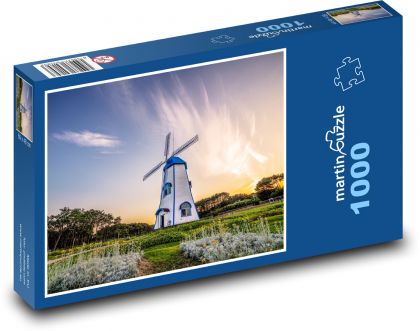 Wiatrak o zachodzie słońca - Puzzle 1000 elementów, rozmiar 60x46 cm