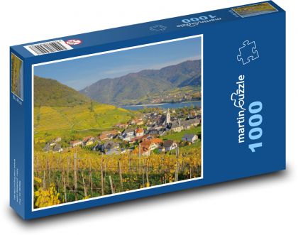 Vinice - vesnice, řeka - Puzzle 1000 dílků, rozměr 60x46 cm