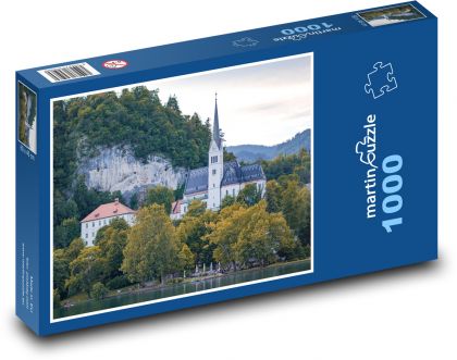 Slovinsko - kostel, jezero - puzzle 1000 dílků