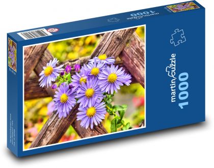 Fialový kvet na plote - Puzzle 1000 dielikov, rozmer 60x46 cm