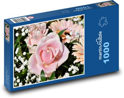 Ružová ruža - kvety - Puzzle 1000 dielikov, rozmer 60x46 cm