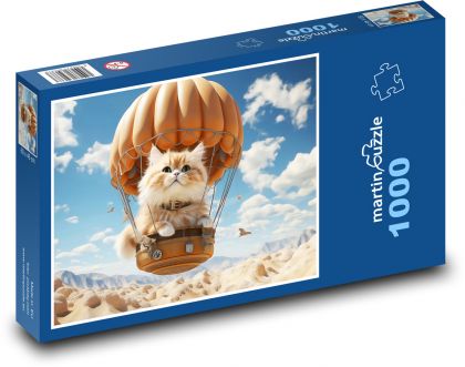 Mačka v lietajúcom balóne - Puzzle 1000 dielikov, rozmer 60x46 cm