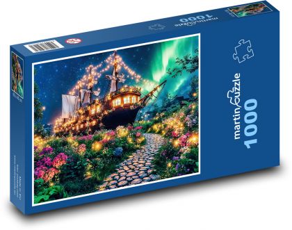 Plachetnice - polární záře - puzzle 1000 dílků