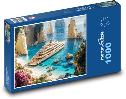 Jachta pri pobreží - Puzzle 1000 dielikov, rozmer 60x46 cm