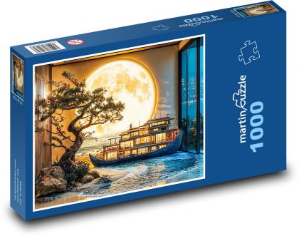 Loď a svietiaci mesiac - Puzzle 1000 dielikov, rozmer 60x46 cm