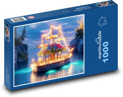 Illuminated ship at sea - Puzzle 1000 pieces, size 60x46 cm 