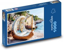 Loď na pláži Puzzle 1000 dílků - 60 x 46 cm