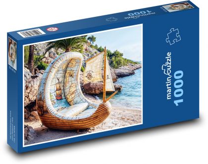 Loď na pláži - puzzle 1000 dílků