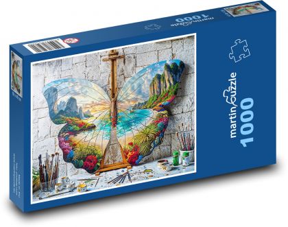 Butterfly on canvas - Puzzle 1000 pieces, size 60x46 cm 