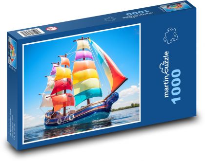 Loď s barevnými plachtami - puzzle 1000 dílků