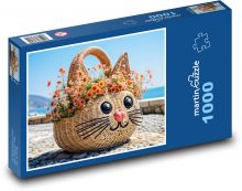 Proutěný košík - kočka Puzzle 1000 dílků - 60 x 46 cm