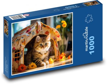 Kot - dom - Puzzle 1000 elementów, rozmiar 60x46 cm