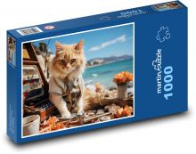 Cat - painter Puzzle 1000 pieces - 60 x 46 cm