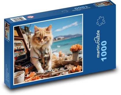 Mačka - maliar - Puzzle 1000 dielikov, rozmer 60x46 cm