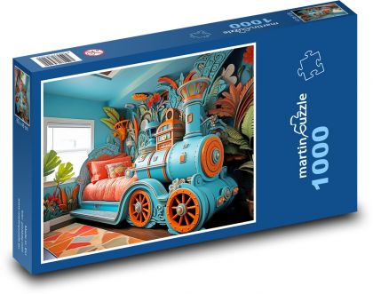 Łóżko - lokomotywa, pociąg - Puzzle 1000 elementów, rozmiar 60x46 cm