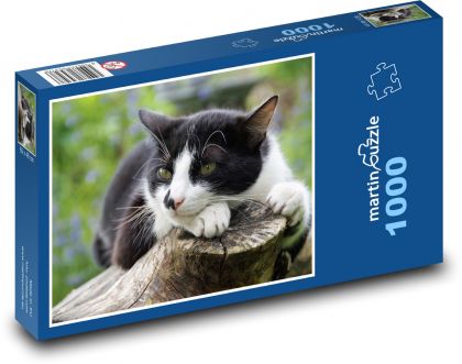 Černobílá kočka - Puzzle 1000 dílků, rozměr 60x46 cm