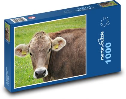 Krava na alpskej lúke - Puzzle 1000 dielikov, rozmer 60x46 cm