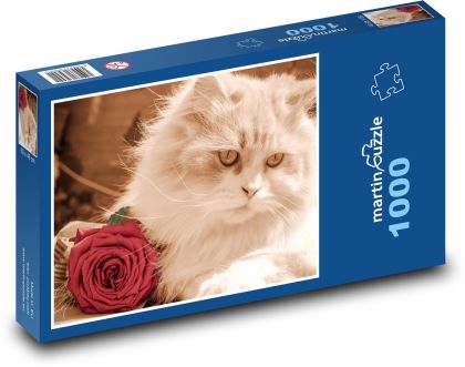 Kočka - růže - puzzle 1000 dílků