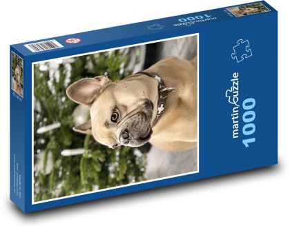 Pes - francouzský buldoček, vánoce - puzzle 1000 dílků