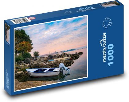 Miasto nadmorskie - motorówka - Puzzle 1000 elementów, rozmiar 60x46 cm