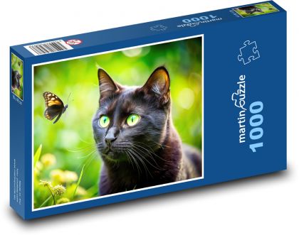 Butterfly and black cat - Puzzle 1000 pieces, size 60x46 cm 