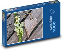 Srdce - bílá květina Puzzle 1000 - 60x46 cm