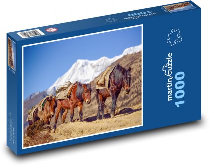 Bhutan - góra, konie - Puzzle 1000 elementów, rozmiar 60x46 cm