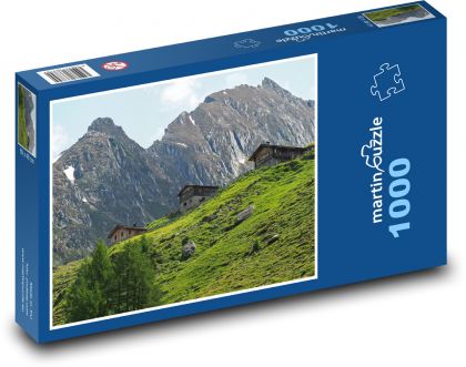 Alpy - horské chaty - Puzzle 1000 dielikov, rozmer 60x46 cm