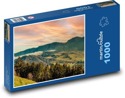 Górski krajobraz o zachodzie słońca - Puzzle 1000 elementów, rozmiar 60x46 cm