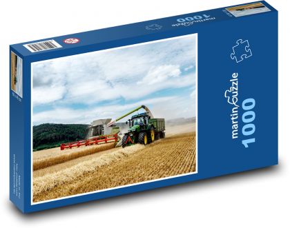 Žatva s kombajnom a traktorom - Puzzle 1000 dielikov, rozmer 60x46 cm