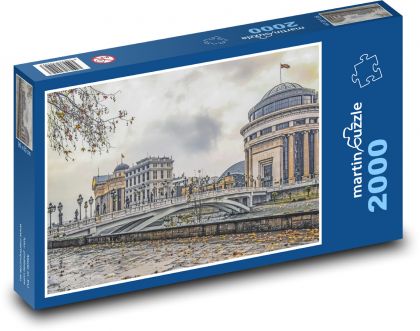Budynki - most, rzeka - Puzzle 2000 elementów, rozmiar 90x60 cm