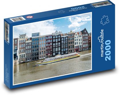 Amsterdam - budynki, kanał - Puzzle 2000 elementów, rozmiar 90x60 cm