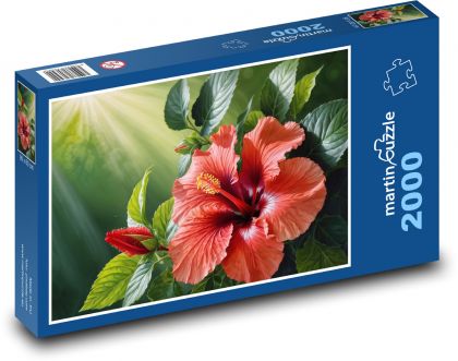 Květoucí ibišek na zahradě - puzzle 2000 dílků