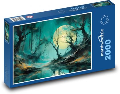 Full moon over the river in the forest - Puzzle 2000 pieces, size 90x60 cm 