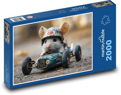 Mysz jedzie samochodem wyścigowym - Puzzle 2000 elementów, rozmiar 90x60 cm