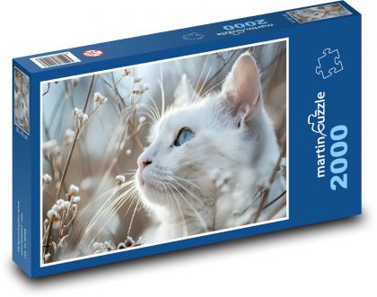 Bílá kočka - domácí mazlíček, příroda - puzzle 2000 dílků