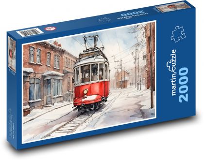 Električka v zasneženej ulici - Puzzle 2000 dielikov, rozmer 90x60 cm 