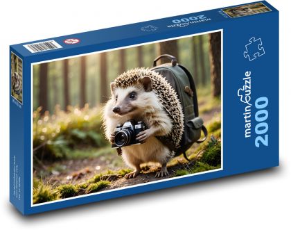 Ježek v lese s kamerou - Puzzle 2000 dielikov, rozmer 90x60 cm 