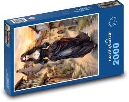 Eine Frau geht eine mittelalterliche Straße entlang - Puzzle - 2000 Teile