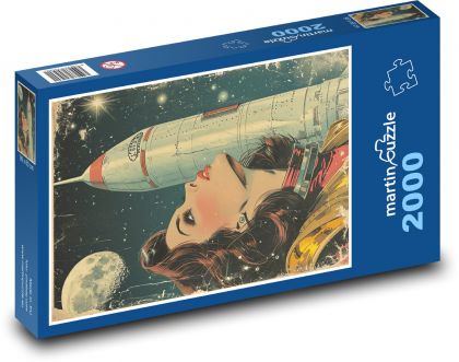Astronautka z rakietą - Puzzle 2000 elementów, rozmiar 90x60 cm