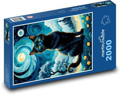 Czarny kot nocą - Puzzle 2000 elementów, rozmiar 90x60 cm