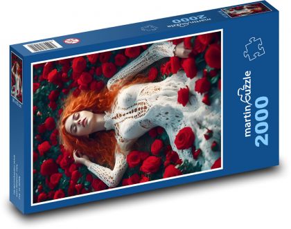 Woman lying in roses - Puzzle 2000 pieces, size 90x60 cm 