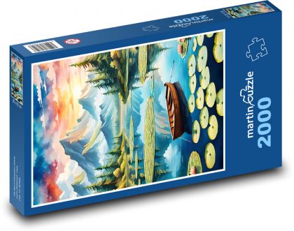 Loďka na jezeře - Puzzle 2000 dílků, rozměr 90x60 cm