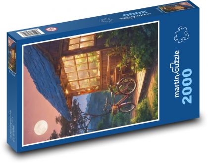 Bicykel na chate v noci - Puzzle 2000 dielikov, rozmer 90x60 cm 
