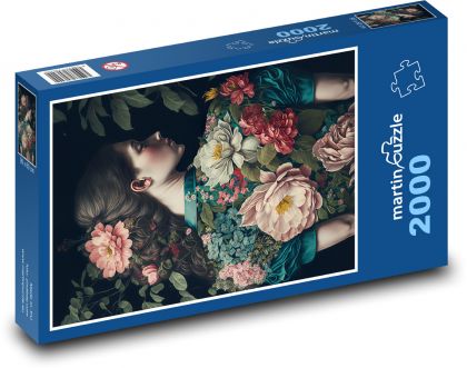 Portrét ženy s květinami - puzzle 2000 dílků