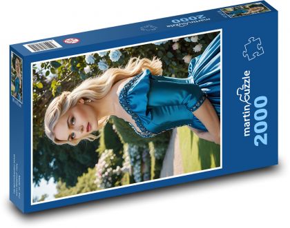 Kobieta w niebieskiej sukience - Puzzle 2000 elementów, rozmiar 90x60 cm