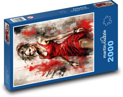 Žena v červeném  - puzzle 2000 dílků