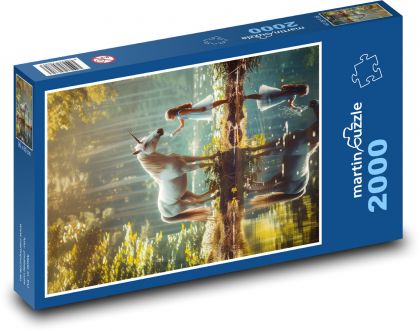 Mädchen mit einem weißen Pferd am See - Puzzle - 2000 Teile