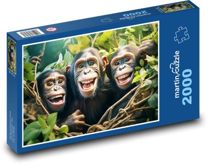 Smejúce sa opice - šimpanzy, zvieratá - Puzzle 2000 dielikov, rozmer 90x60 cm 